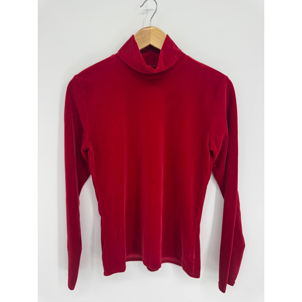 Women M Turtleneck Shirt Red Velour Holiday Christmas Party Festive Winter